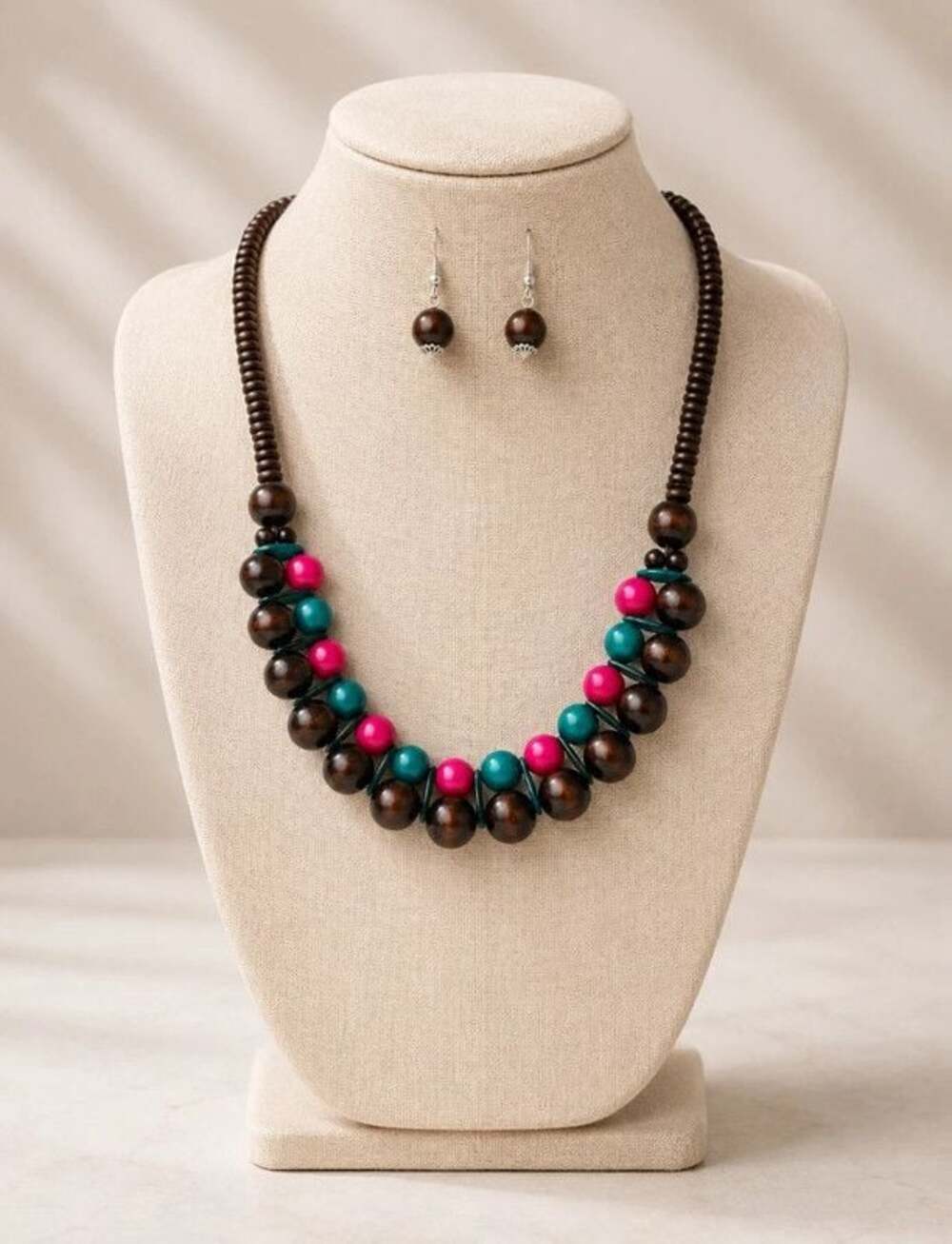 Caribbean wooden necklace and earrings -Paparazzi